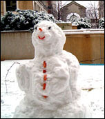 Snowman in front of our apartment building.