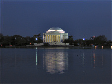 Tidal Basin at night with the Jefferson Memorial.