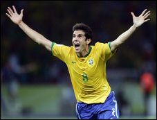 Kaka, the Brasilian player, just after he scored the winning (and only) goal of the game. (c) FIFA.