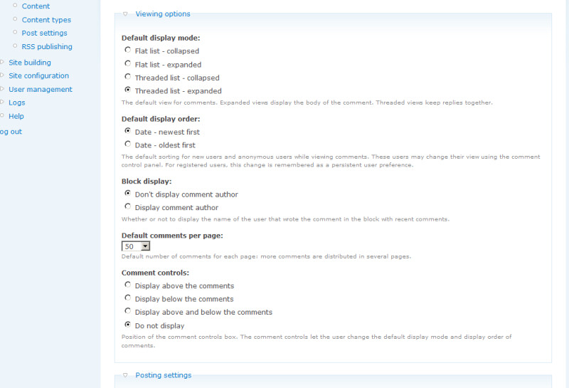 Configuration option for the Recent Comments block in Drupal.