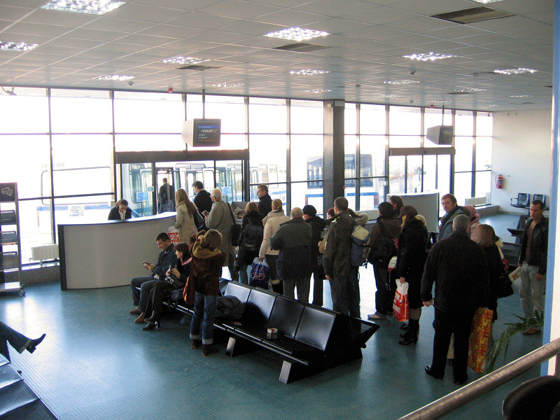 At the gate.