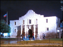 The Alamo at night.