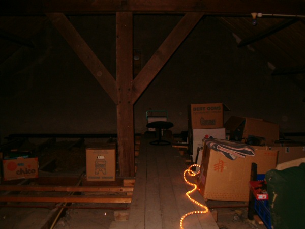 The attic, nicely lighted with Christmas decoration.