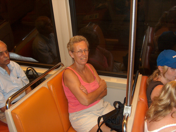 Mieke in the metro.
