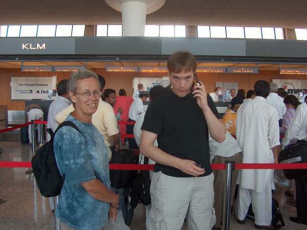 Mieke and Guus at the airport.