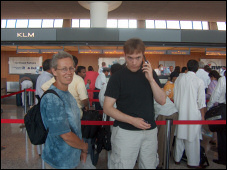 Mieke and Guus at the airport.