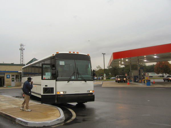 Bus stop, between DC and New York.