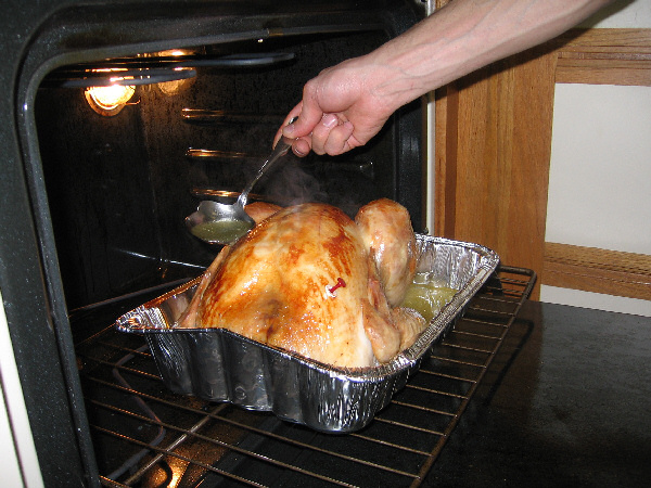 Our first Thanksgiving turkey being prepared for dinner.
