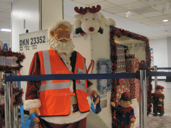Santa Claus at the airport.