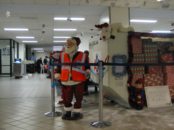 Santa Claus at the airport.