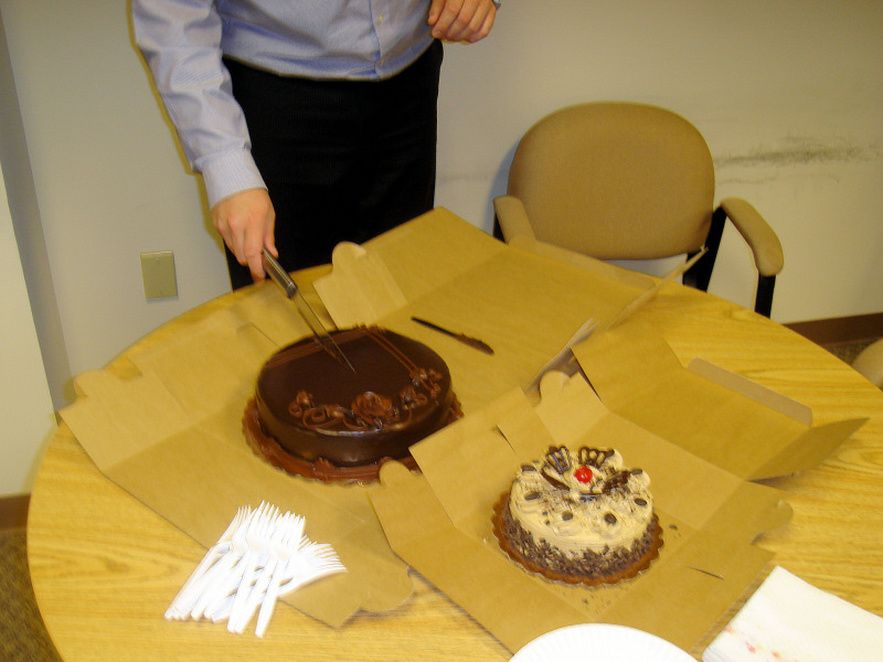 Cutting cake.