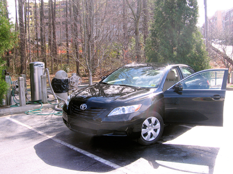 Washing the car.