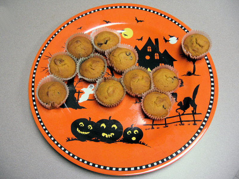 Pumpkin cookies with chocolate chips.