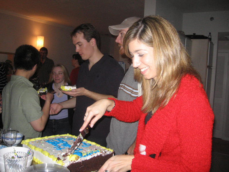 Cutting the cake.