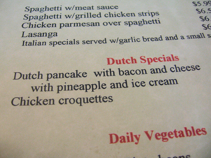 Menu with Dutch specials.