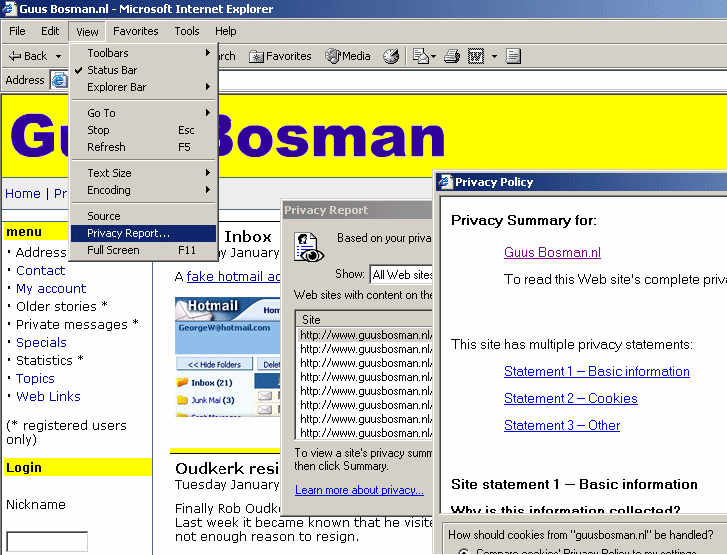 Internet Explorer 6.0 Privacy Report of Guus Bosman.nl.